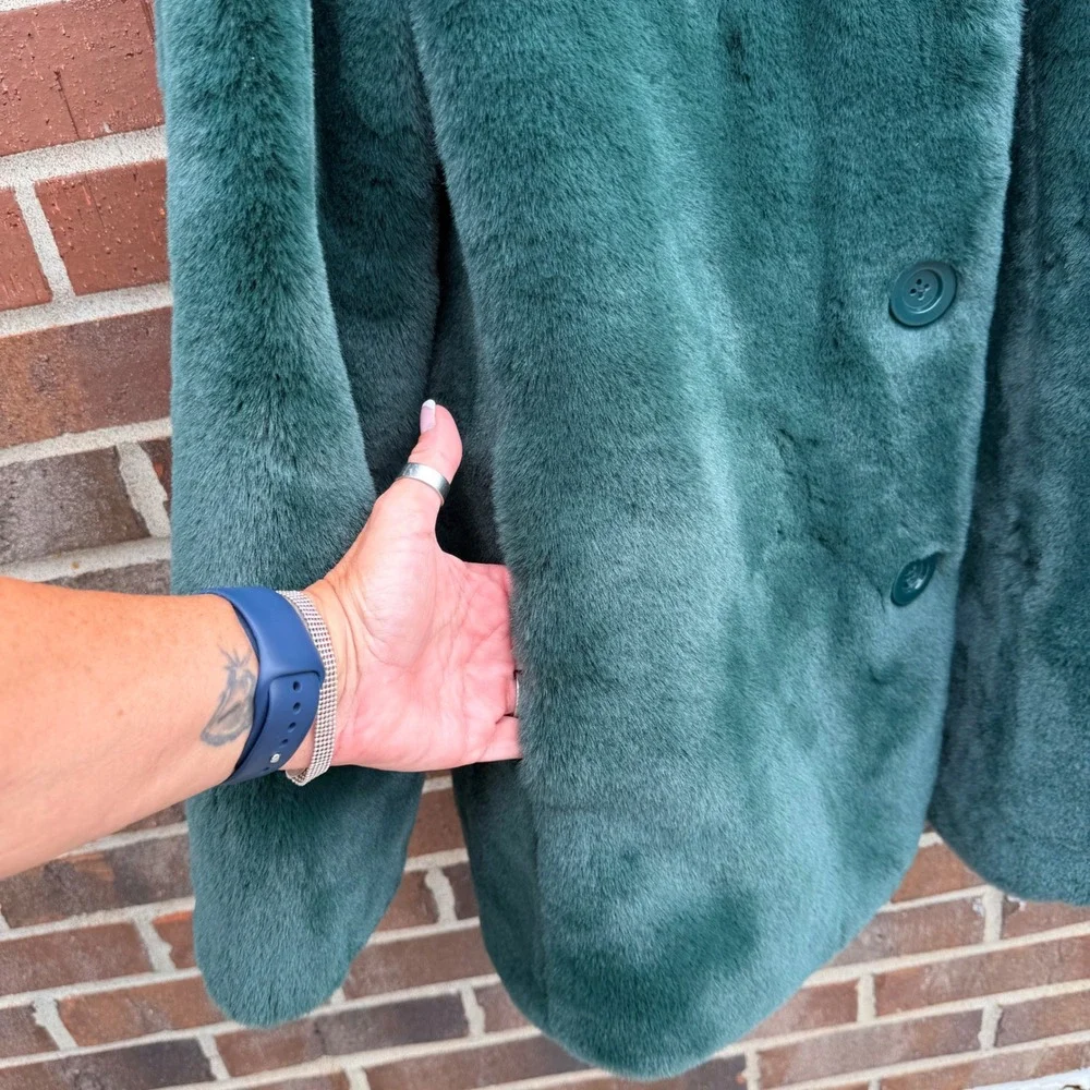 Kate Spade Pine Grove Plush Sz M Faux Fur Jacket Emerald Green Coat K9747 NEW
